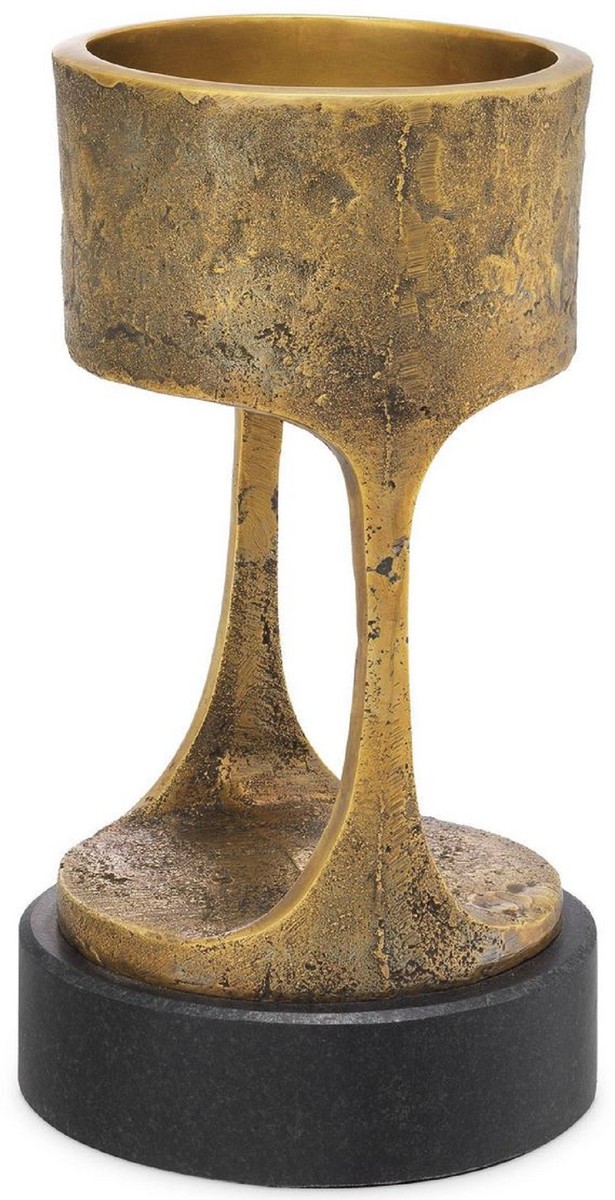 Casa Padrino porte-bougie de luxe laiton vintage / noir Ø 13 x H. 24 cm - Porte-Bougie en Laiton avec Base en Granit - Accessoires de Décoration