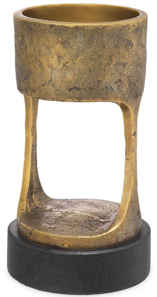 Casa Padrino porte-bougie de luxe laiton vintage / noir Ø 13 x H. 24 cm - Porte-Bougie en Laiton avec Base en Granit - Accessoires de Décoration