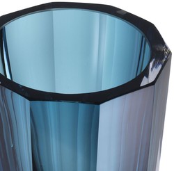 Casa Padrino vase en verre décoratif de luxe bleu Ø 12 x H. 18 cm - Élégant vase à fleur octogonal fait main - Accessoires de Décoration