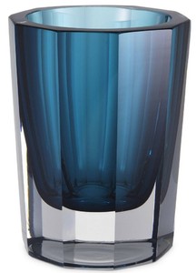 Casa Padrino luxury decorative glass vase blue Ø 11 x H. 15 cm - Elegant handmade octagonal flower vase - Decorative Accessories