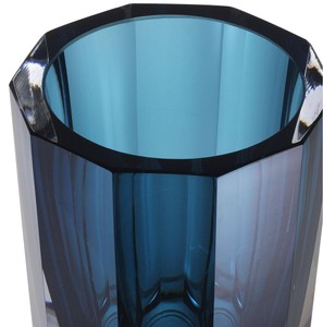 Casa Padrino Luxus Deko Glas Vase Blau Ø 11 x H. 15 cm - Elegante handgefertigte 8-eckige Blumenvase - Deko Accessoires