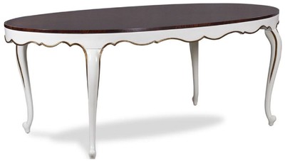 Casa Padrino tavolo da pranzo barocco di lusso marrone scuro / bianco / oro 207 x 114 x A. 78 cm - Tavolo da cucina ovale in mogano - Mobili per sala da pranzo barocco - Qualità di Lusso