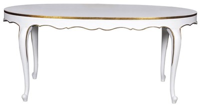 Casa Padrino Luxus Barock Esstisch Weiß / Gold 207 x 114 x H. 78 cm - Ovaler Mahagoni Küchentisch - Barock Esszimmer Möbel - Luxus Qualität