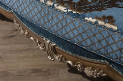 Casa Padrino divano barocco di lusso blu / oro 260 x 90 x A. 125 cm - Magnifico divano da soggiorno con motivo elegante e cuscini decorativi - Mobili Barocchi
