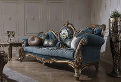 Casa Padrino divano barocco di lusso blu / oro 260 x 90 x A. 125 cm - Magnifico divano da soggiorno con motivo elegante e cuscini decorativi - Mobili Barocchi