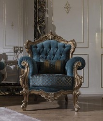 Casa Padrino fauteuil baroque de luxe bleu / or 97 x 90 x H. 115 cm - Fauteuil de salon avec motif élégant et coussin décoratif - Mobilier de salon baroque
