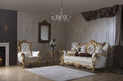 Casa Padrino Luxus Barock Sofa Weiß / Gold 248 x 108 x H. 122 cm - Wohnzimmer Sofa mit elegantem Muster und dekorativen Kissen - Prunkvolle Barock Möbel 