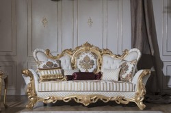 Casa Padrino sofá barroco de lujo blanco / oro 248 x 108 x A. 122 cm - Sofá de salón con patrón elegante y cojines decorativos - Magníficos muebles barrocos
