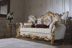 Casa Padrino sofá barroco de lujo blanco / oro 248 x 108 x A. 122 cm - Sofá de salón con patrón elegante y cojines decorativos - Magníficos muebles barrocos
