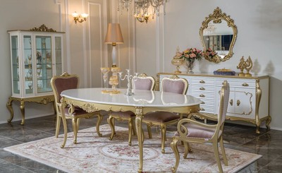 Casa Padrino Luxus Barock Möbel Set Sideboard mit Spiegel Weiß / Gold - Prunkvoller Massivholz Schrank mit elegantem Wandspiegel - Möbel im Barockstil