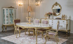 Casa Padrino luxury baroque dining room set pink / white / gold - 1 Oval Dining Table & 6 Dining Chairs - Magnificent dining room furniture in baroque style