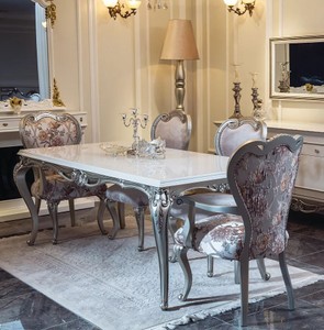 Casa Padrino luxury baroque dining room set pink / white / silver - 1 Dining Table & 6 Dining Chairs - Dining room furniture in baroque style - Noble baroque furniture