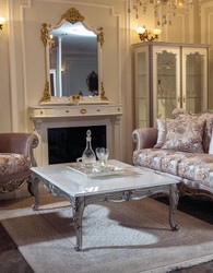 Casa Padrino tavolo soggiorno barocco di lusso bianco / argento 129 x 93 x A. 44 cm - Tavolo da salotto rettangolare in legno massello in stile barocco - Mobile da soggiorno barocco
