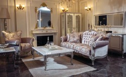 Casa Padrino tavolo soggiorno barocco di lusso bianco / argento 129 x 93 x A. 44 cm - Tavolo da salotto rettangolare in legno massello in stile barocco - Mobile da soggiorno barocco