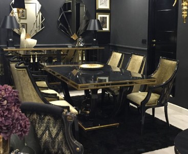 Casa Padrino luxury baroque dining room set gold / black - 1 Dining Table & 6 Dining Chairs - Noble dining room furniture in baroque style - Luxury Quality