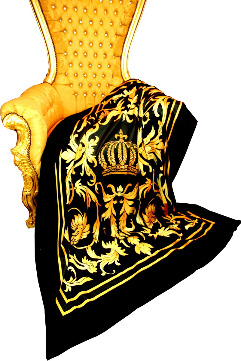 Coperta di lusso Pompöös di Casa Padrino corona barocca oro / nero di Harald Glööckler con strass Coperta di lusso Pompöös di Casa Padrino corona barocca oro / nero di Harald Glööckler con strass