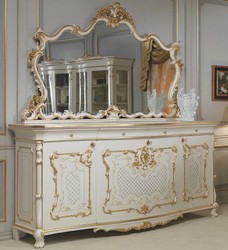 Casa Padrino set di mobili barocchi di lusso credenza con specchio bianco / oro - Nobile mobile in legno massello con elegante specchiera a muro - Mobilia Castello Hotel Ristorante - Qualità di Lusso