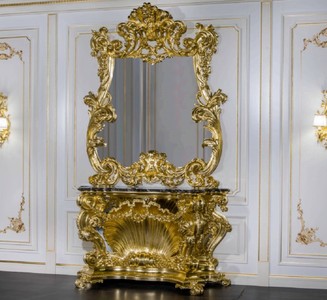 Luxus Barock Möbel Set Konsole mit Spiegel Gold Schwarz Luxury Baroque Furniture Set Console with Mirror Gold Black