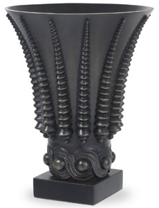 Casa Padrino luxury decorative vase bronze / black Ø 22 x H. 28 cm - Round brass flower vase with granite base - Luxury Quality