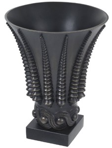 Casa Padrino Luxus Deko Vase Bronzefarben / Schwarz Ø 22 x H. 28 cm - Runde Messing Blumenvase mit Granitsockel - Luxus Qualität