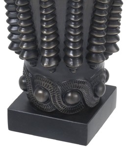 Casa Padrino Luxus Deko Vase Bronzefarben / Schwarz Ø 22 x H. 28 cm - Runde Messing Blumenvase mit Granitsockel - Luxus Qualität