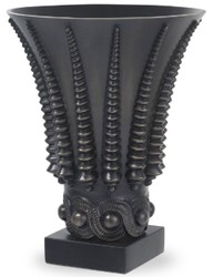 Casa Padrino luxury decorative vase bronze / black Ø 22 x H. 28 cm - Round brass flower vase with granite base - Luxury Quality