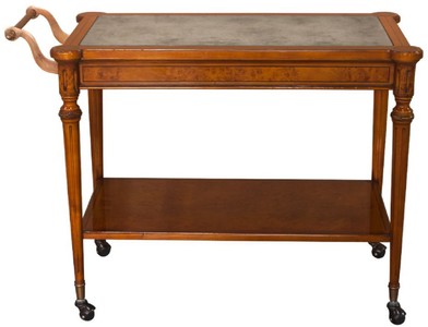Casa Padrino chariot de service baroque de luxe marron clair 102 x 52 x H. 77 cm - Chariot en bois massif avec plaque de verre églomisé - Accessoires de gastronomie baroque