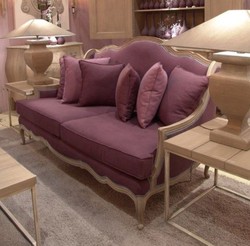 Casa Padrino canapé baroque de luxe violet / beige antique 185 x 95 x H. 111 cm - Canapé de salon avec coussins décoratifs - Mobilier baroque noble