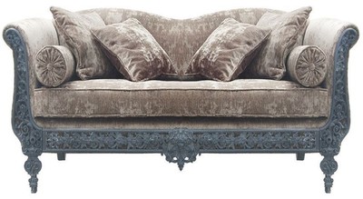 Handgeschmiedetes Luxus Barock Schmiedeeisen Sofa Hellgrau Hellblau Hand Forged Luxury Baroque Wrought Iron Sofa Light Gray Light Blue