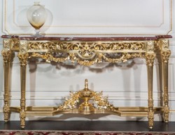 Casa Padrino console baroque de luxe or / rouge 200 x 48 x H. 93 cm - Magnifique table console sculptée à la main avec plateau en marbre - Mobilier Hotel Restaurant Castle - Qualité de Luxe