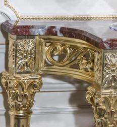 Casa Padrino console baroque de luxe or / rouge 200 x 48 x H. 93 cm - Magnifique table console sculptée à la main avec plateau en marbre - Mobilier Hotel Restaurant Castle - Qualité de Luxe