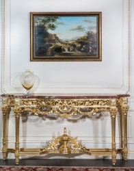 Casa Padrino console baroque de luxe or / rouge 200 x 48 x H. 93 cm - Magnifique table console sculptée à la main avec plateau en marbre - Mobilier Hotel Restaurant Castle - Qualité de Luxe