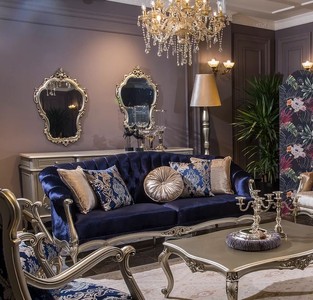 Luxus Barock Wohnzimmer Sofa Blau Silber Luxury Baroque Living Room Sofa Blue Silver