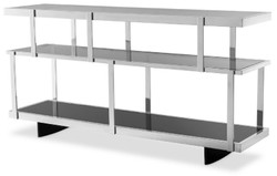 Casa Padrino consola de lujo plata / negro 180 x 46 x A. 91 cm - Armario de acero inoxidable con estantes de vidrio - Armario con estantes - Armario sala de estar - Armario de oficina - Calidad de Lujo