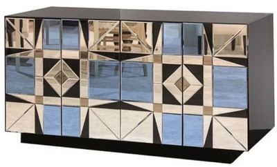 Casa Padrino luxury sideboard black / blue 140 x 45 x H. 80 cm - Solid wood cabinet with 4 mirrored doors - Luxury Furniture