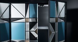 Casa Padrino luxury sideboard black / blue 140 x 45 x H. 80 cm - Solid wood cabinet with 4 mirrored doors - Luxury Furniture