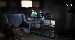 Casa Padrino luxury sideboard black / blue 140 x 45 x H. 80 cm - Solid wood cabinet with 4 mirrored doors - Luxury Furniture