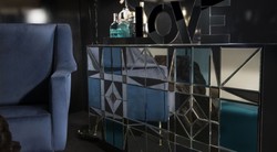 Casa Padrino luxury sideboard black / blue 140 x 45 x H. 80 cm - Solid wood cabinet with 4 mirrored doors - Luxury Furniture