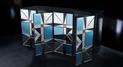 Casa Padrino luxury sideboard black / blue 140 x 45 x H. 80 cm - Solid wood cabinet with 4 mirrored doors - Luxury Furniture