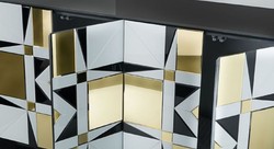 Casa Padrino luxury sideboard black / white / gold 140 x 45 x H. 80 cm - Solid wood cabinet with 4 mirrored doors - Luxury Furniture