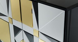Casa Padrino luxury sideboard black / white / gold 140 x 45 x H. 80 cm - Solid wood cabinet with 4 mirrored doors - Luxury Furniture