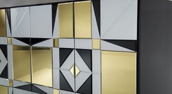 Casa Padrino luxury sideboard black / white / gold 140 x 45 x H. 80 cm - Solid wood cabinet with 4 mirrored doors - Luxury Furniture