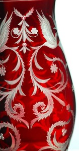 Casa Padrino Luxus Deko Glas Vase Rot / Silber Ø 14 x H. 30 cm - Handgefertigte und handgravierte Blumenvase - Hotel & Restaurant Accessoires - Luxus Qualität