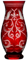 Casa Padrino luxury deco glass vase red / silver Ø 14 x H. 30 cm - Handmade and hand engraved flower vase - Hotel & Restaurant Accessories - Luxury Quality
