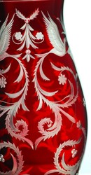 Casa Padrino luxury deco glass vase red / silver Ø 14 x H. 30 cm - Handmade and hand engraved flower vase - Hotel & Restaurant Accessories - Luxury Quality