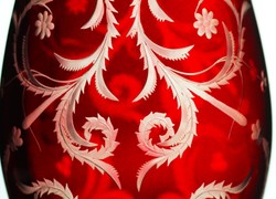 Casa Padrino luxury deco glass vase red / silver Ø 14 x H. 30 cm - Handmade and hand engraved flower vase - Hotel & Restaurant Accessories - Luxury Quality