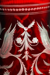 Casa Padrino luxury deco glass vase red / silver Ø 14 x H. 30 cm - Handmade and hand engraved flower vase - Hotel & Restaurant Accessories - Luxury Quality