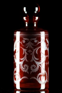 Casa Padrino carafe à whisky de luxe rouge / argent Ø 12,5 x H. 20 cm - Carafe en verre soufflé à la bouche et gravé à la main - Accessoires pour Hôtels et Restaurants - Qualité de Luxe