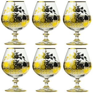Casa Padrino Luxus Barock Brandy Glas 6er Set Gold Ø 9 x H. 14,5 cm - Handgefertigte und handgravierte Cognac Gläser - Hotel & Restaurant Accessoires - Luxus Qualität