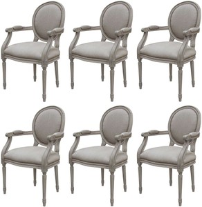 Casa Padrino luxury baroque dining room chair set medallion gray 57 x 50 x H. 95 cm - Handmade dining room chairs with armrests in baroque style - Baroque dining room furniture - Luxury Quality